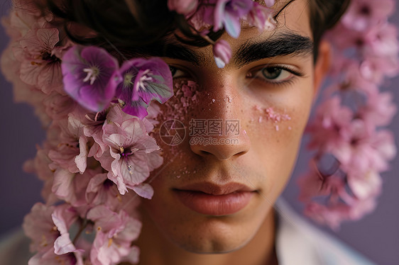 花环男子的肖像图片