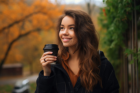 女子手持咖啡图片