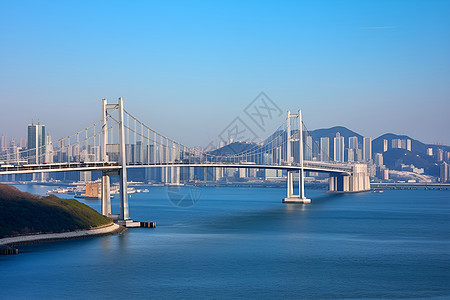 蓝天下的城市大桥背景图片