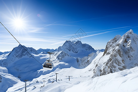 雪山上的缆车图片