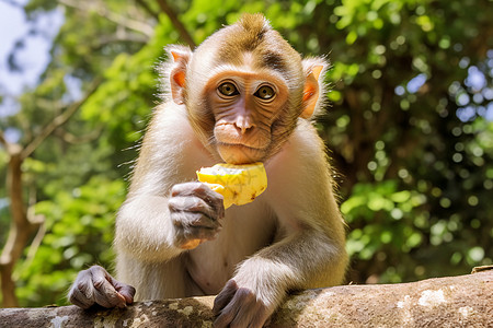 小猴子吃水果背景图片