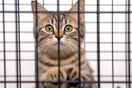 关在笼子中的宠物猫咪图片