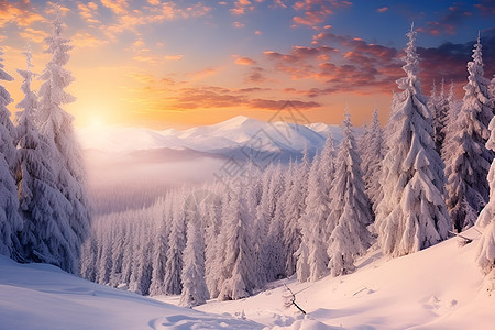 冬日黎明下的童话世界背景图片
