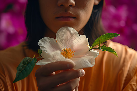 室内拿着花朵的男士图片