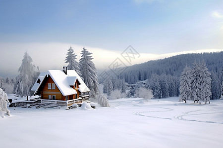 冬季雪地中的建筑房屋背景图片