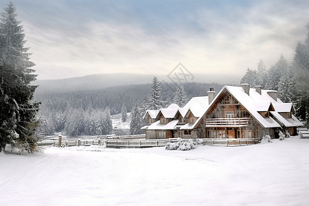 冬天森林中的房屋图片