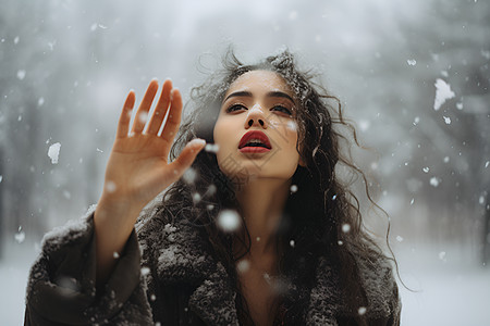 雪中的女子图片