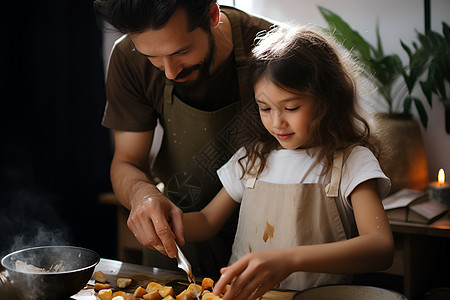 男人教女儿做饭图片