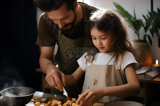 男人教女儿做饭图片