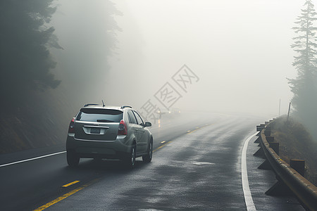 迷雾森林中的车辆图片