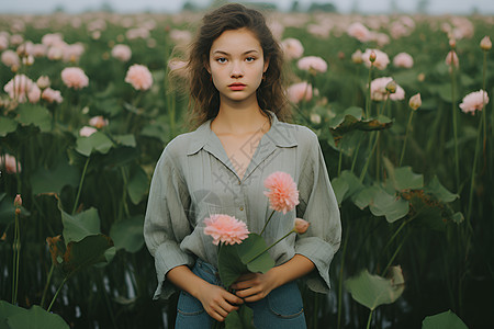 花海中的女子图片