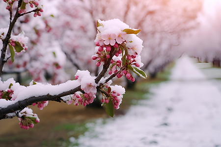 冰雪映粉花图片