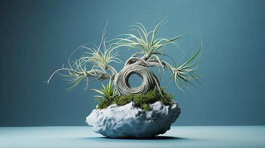 植物装饰在青石上高清图片