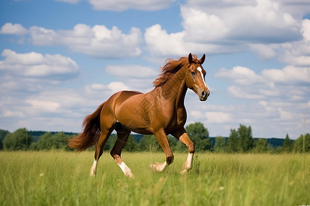 一匹马奔跑在草丛之中背景图片