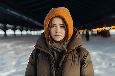 女性穿着羽绒服背景图片