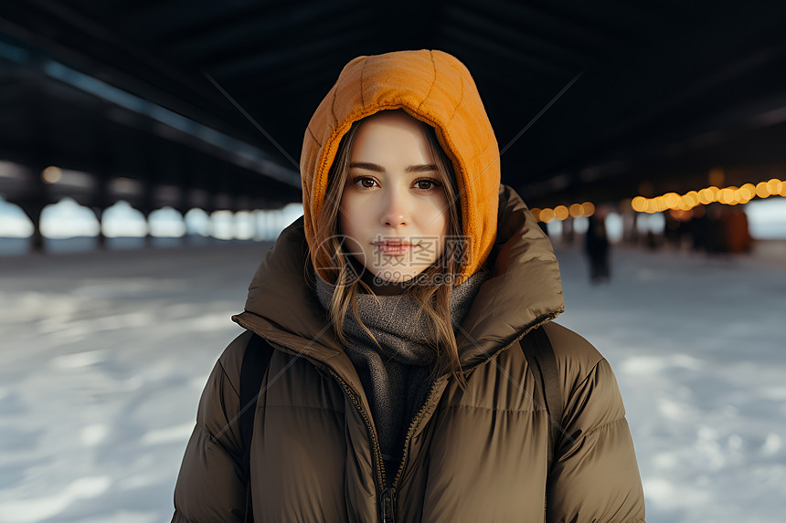 女性穿着羽绒服图片