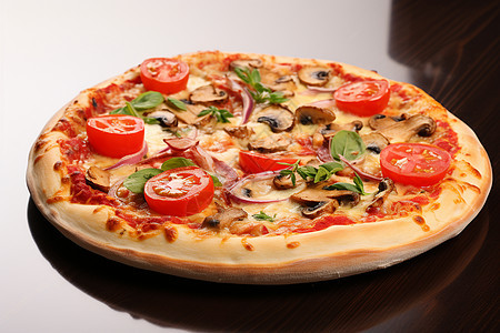新鲜烘焙的番茄芝士披萨图片