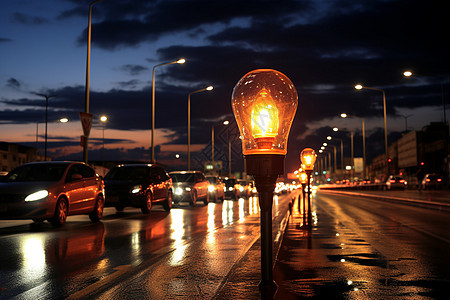 夜晚雨后的城市道路图片