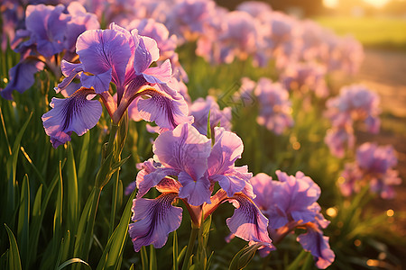 春季花园中绽放的鸢尾花花朵高清图片