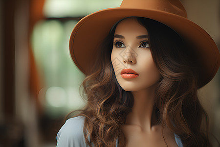 女人戴着褐色帽子图片