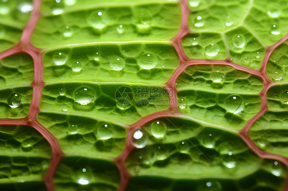 鲜绿叶片上的水滴图片