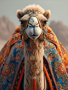 沙漠里行走的骆驼图片