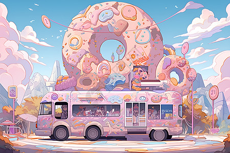 甜甜圈汽车背景图片