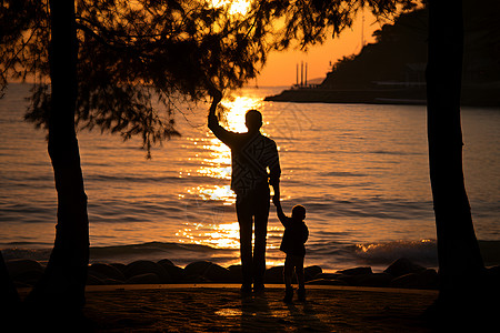 父子背影夕阳下的父子背景