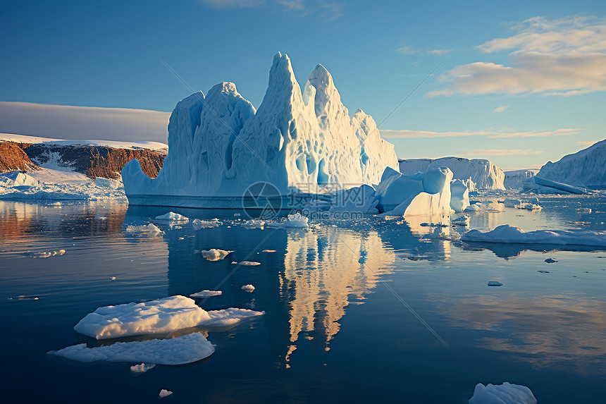 冰山群在湖面漂浮图片