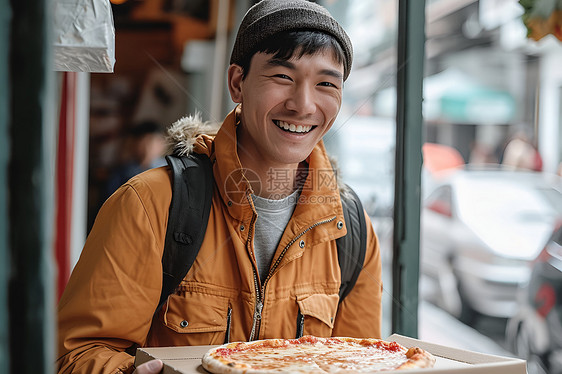 送餐男的笑容图片