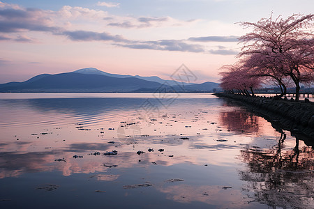 美丽的富士山与湖泊图片