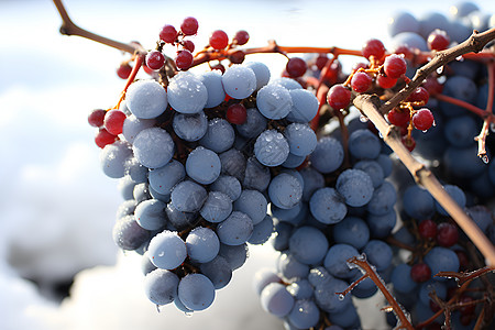 冰雪中健康的葡萄背景图片