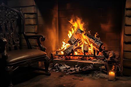 房屋的壁炉火焰和椅子图片