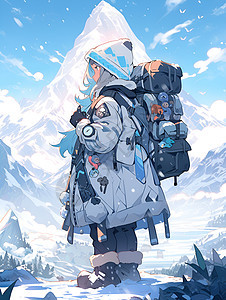 冬季登山的女图片