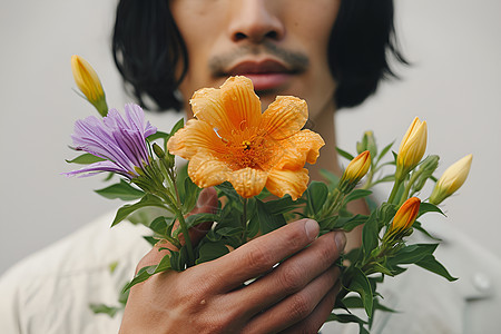 拿着花卉的男性图片