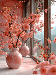 桌面上的粉色花朵图片