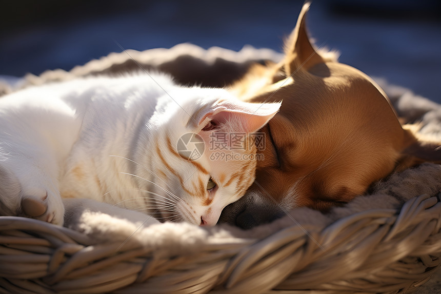 睡觉的小狗和猫咪图片