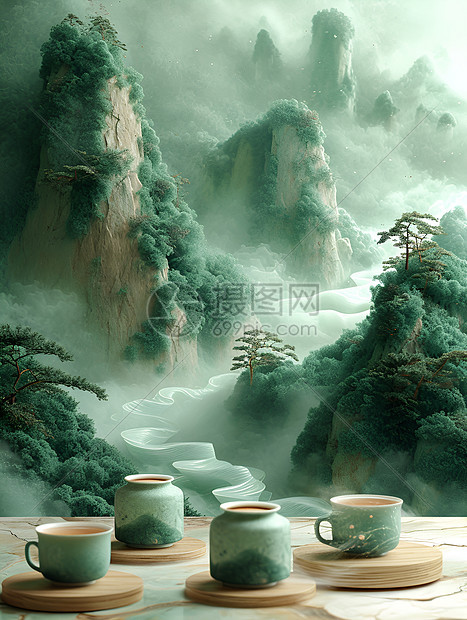 东方茶艺山水图片