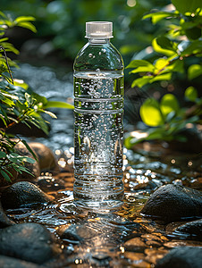 流水下的一瓶水图片