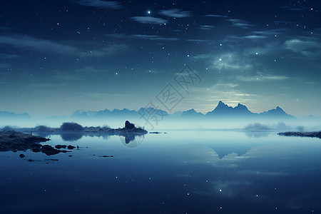星空下的湖畔图片