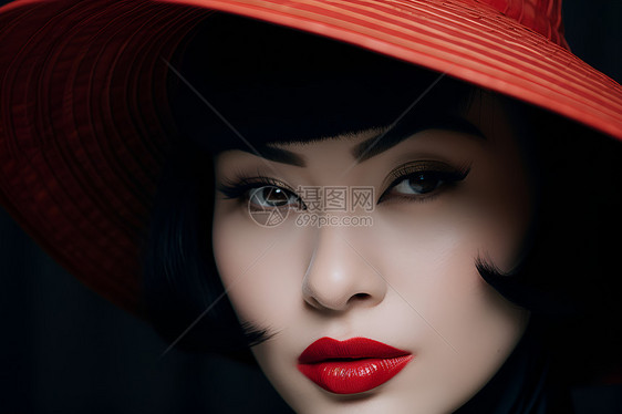 红唇女子戴帽图片