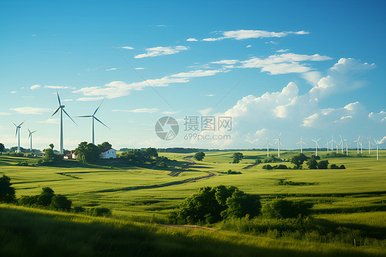 乡村田野中的风力涡轮机图片