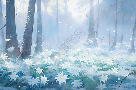 冬季丛林中绽放的百合花花朵图片