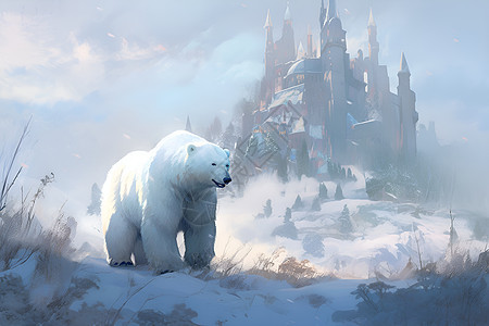 冬季雪山中的北极熊背景图片