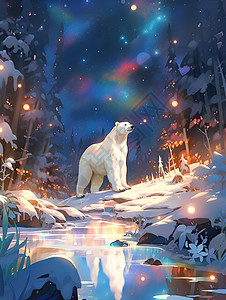 冬季雪山中的北极熊背景图片