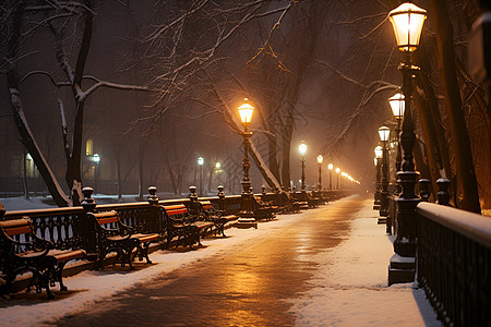 幽深的冬季城市街道图片