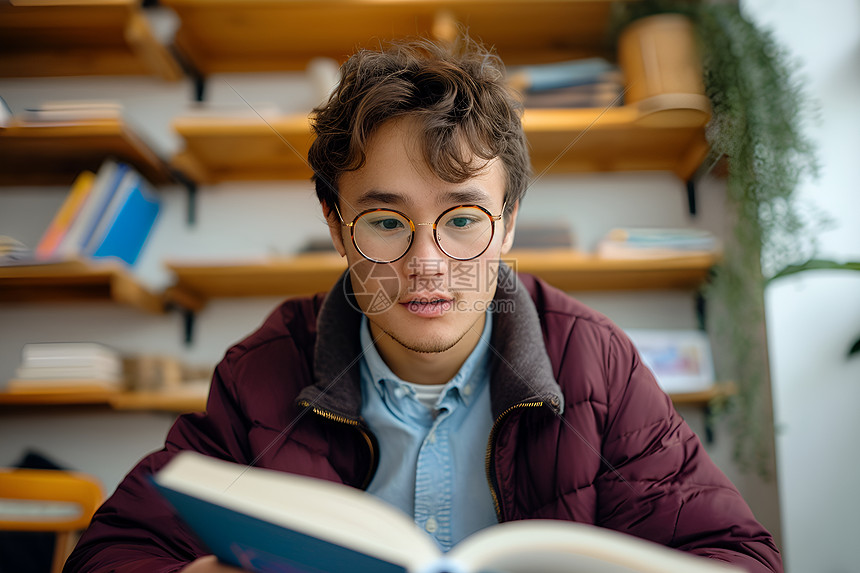 认真阅读书本的学生图片