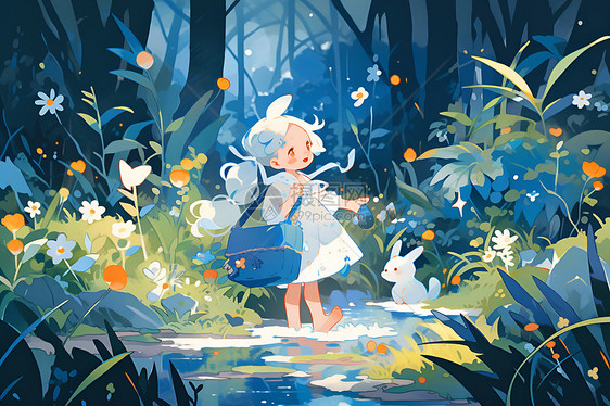 梦幻森林中的小女孩图片