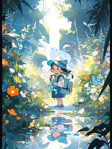 梦幻森林中的童话少女背景图片
