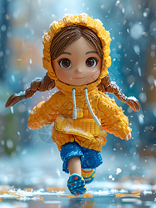 雨中奔跑的年轻小女孩图片